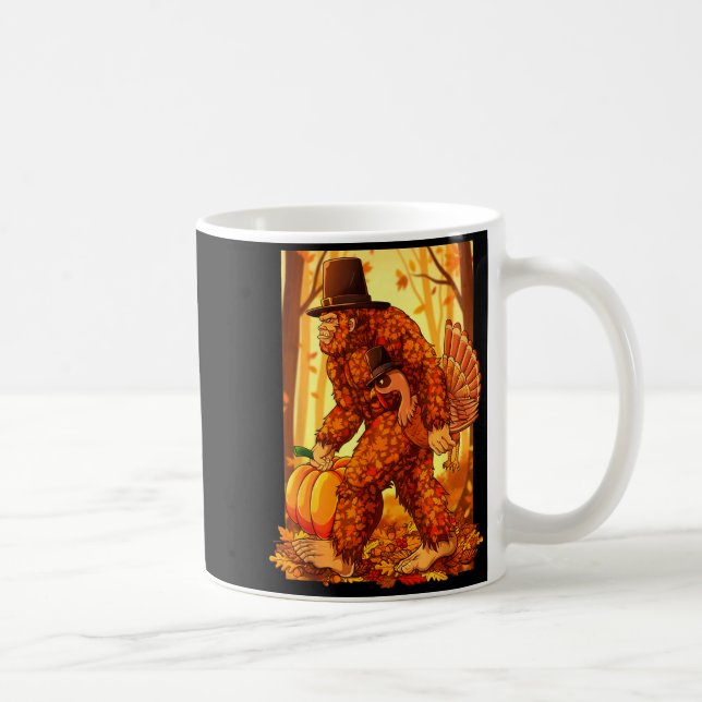 Bigfoot Lgrim Turkey Pumpkin Thanksgiving Day Funn Kaffeetasse (Rechts)
