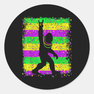 Bigfoot Mardi Gras Sasquatch Funny Men Kinder Gesc Runder Aufkleber