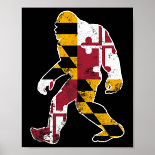 Bigfoot Maryland Flag Staat Sasquatch Men Women Ki Poster