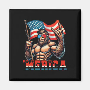 Bigfoot Merica Rock American Flag Patriotic 4. Magnet