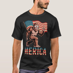 Bigfoot Merica Rock American Flag Patriotic 4. T-Shirt