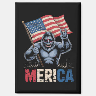 Bigfoot Merica Rock American Flag Patriotic Magnet