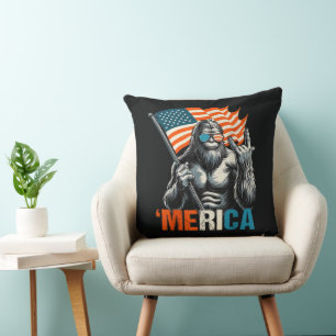 Bigfoot Merica Rock Amerikanische Flagge Kissen