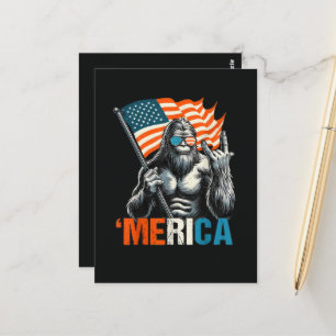 Bigfoot Merica Rock Amerikanische Flagge Postkarte