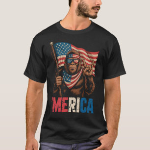 Bigfoot Merica Rock Amerikanische Flagge Sasquatch T-Shirt