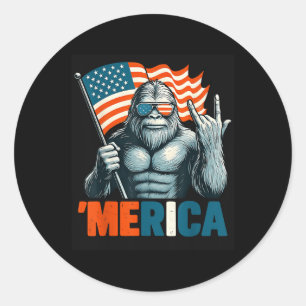 Bigfoot Merica Rock Patriotische Amerikanische Fla Runder Aufkleber