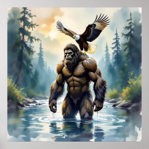 Bigfoot mit einem Adler auf der Schulter Poster