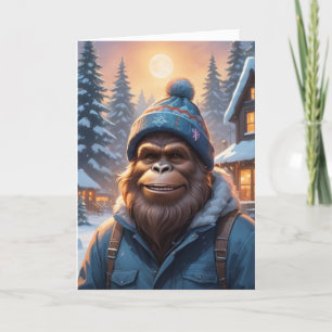 Bigfoot mit einer Beanie-Mütze Feiertagskarte