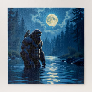 Bigfoot mit einer Eule auf der Schulter