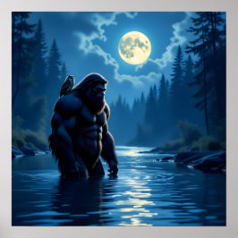 Bigfoot mit einer Eule auf der Schulter Poster