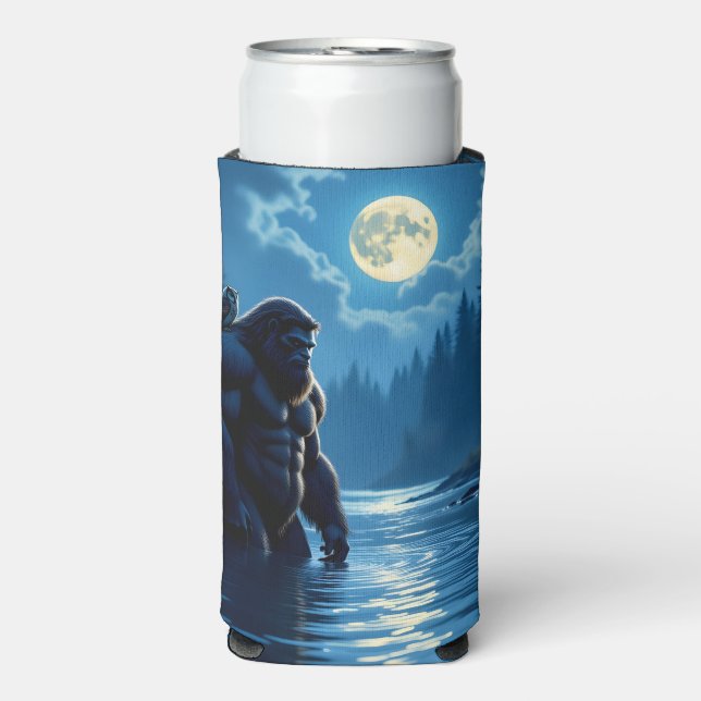 Bigfoot mit einer Eule auf der Schulter Selters Dosenkühler (Seltzer Vorderseite)