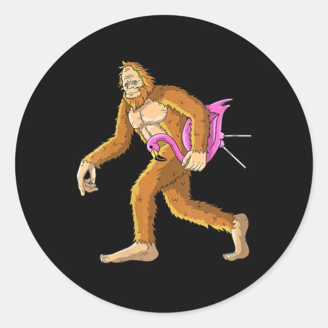 Bigfoot mit Flamingo Tierkostümgeschenk Runder Aufkleber (Vorderseite)