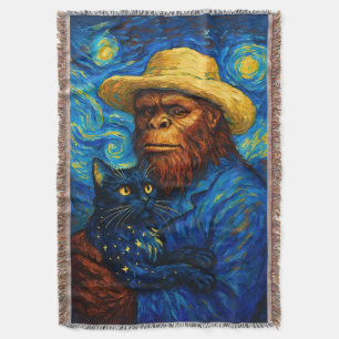Bigfoot mit Katze in Van Gogh Stil Starry Night Decke