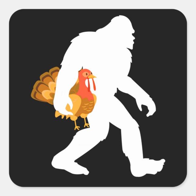 Bigfoot mit Truthahn - Erntedank Quadratischer Aufkleber (Vorderseite)