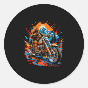 Bigfoot-Motorrad-Abenteuer-Berg-Grafik Runder Aufkleber