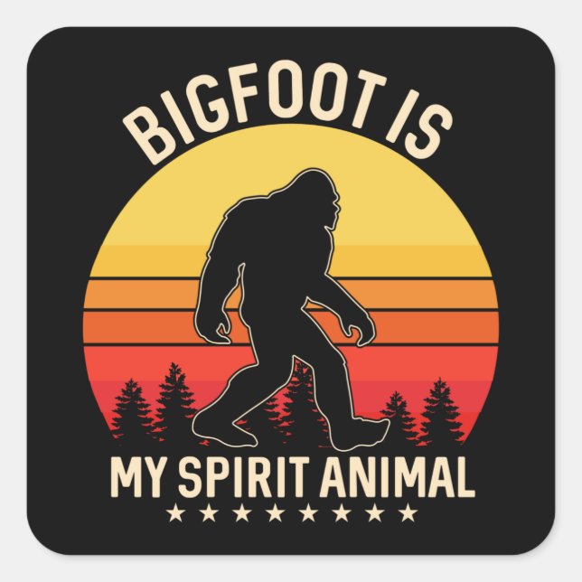 Bigfoot my Spirit Animal | Bigfoot Retro Quadratischer Aufkleber (Vorderseite)