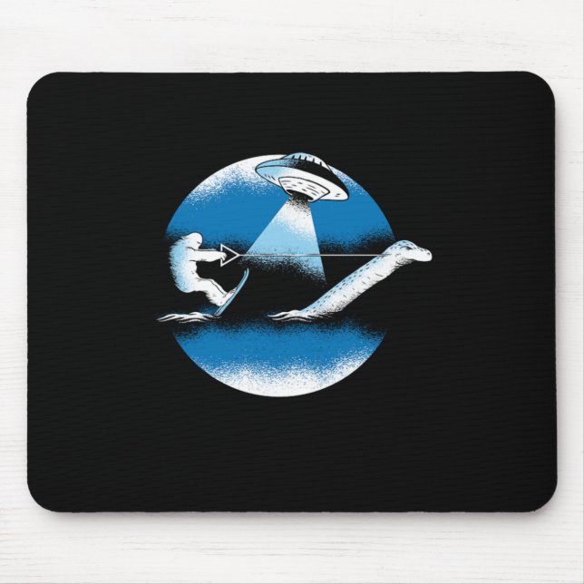 Bigfoot Nessie Loch Ness Monster UFO Alien Surfing Mousepad (Vorne)