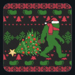 Bigfoot on knit background quadratischer aufkleber<br><div class="desc">bigfoot christmas yeti sasquatch, 
beautiful snowflakes adorable knitted , 
crochet funny cartoon snow , 
tree snowflake decor illustration , 
happy knitwear cute knit , 
sweater monster cheerful beast , 
retro vintage hat cool , 
holiday colorful santa claus , 
snow man drawing animal , 
sasquatch bigfoot christmas yeti , </div>