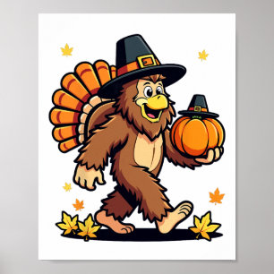 Bigfoot Pilger Truthahn Kürbis Thanksgiving Männer Poster