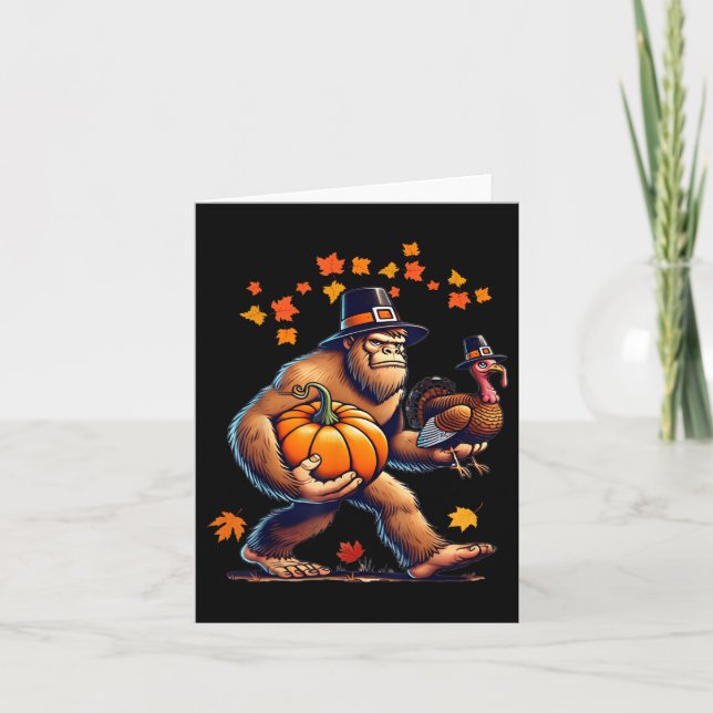 Bigfoot Pilgrim Hat Turkey Day Pumpkin Thanksgivin Karte (Vorderseite)