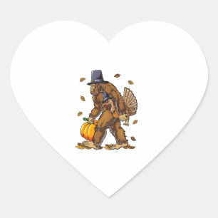 Bigfoot Pilgrim Turkey Pumpkin Erntedank Day Bo Herz-Aufkleber