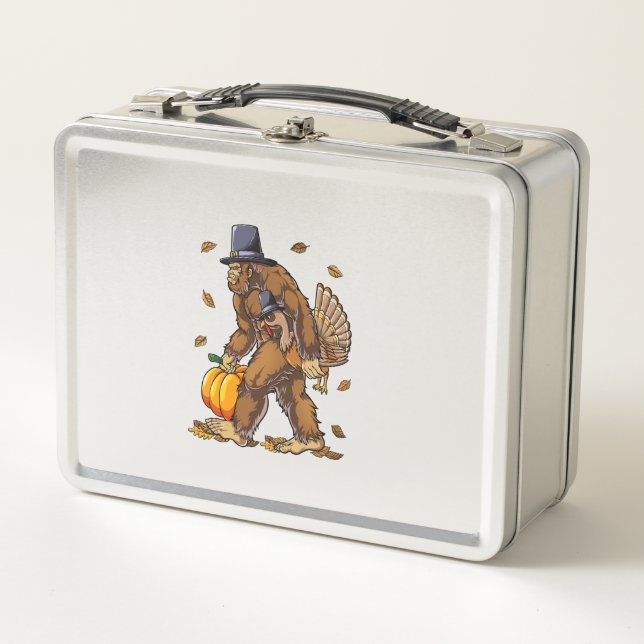 Bigfoot Pilgrim Turkey Pumpkin Erntedank Day Bo Metall Brotdose (Vorderseite)