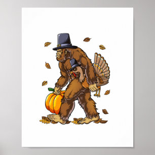 Bigfoot Pilgrim Turkey Pumpkin Erntedank Day Bo Poster