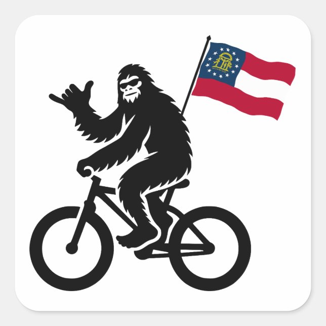 Bigfoot Radfahren georgische Flagge Quadratischer Aufkleber (Vorderseite)