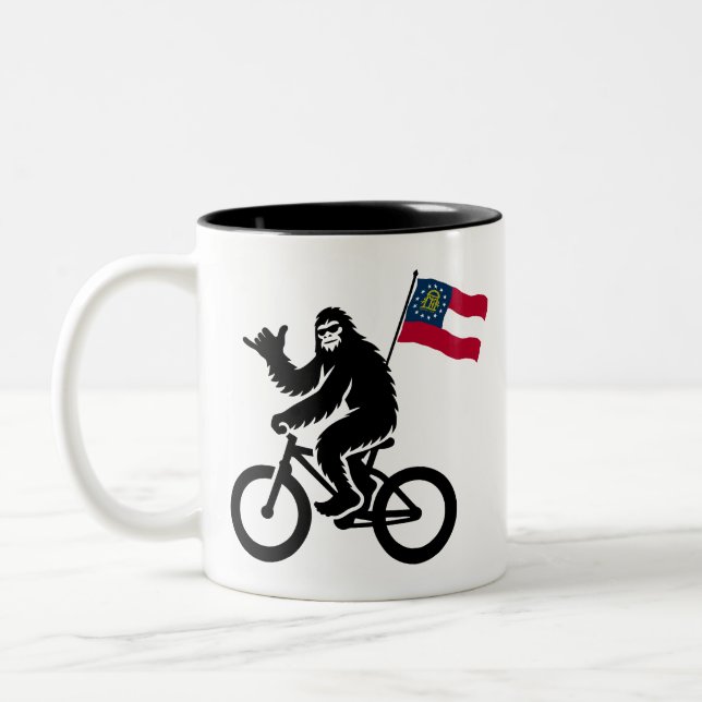 Bigfoot Radfahren georgische Flagge Zweifarbige Tasse (Links)