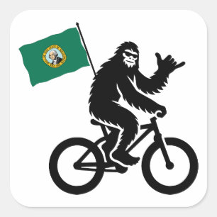 Bigfoot-Radfahren Washington-Flagge Quadratischer Aufkleber