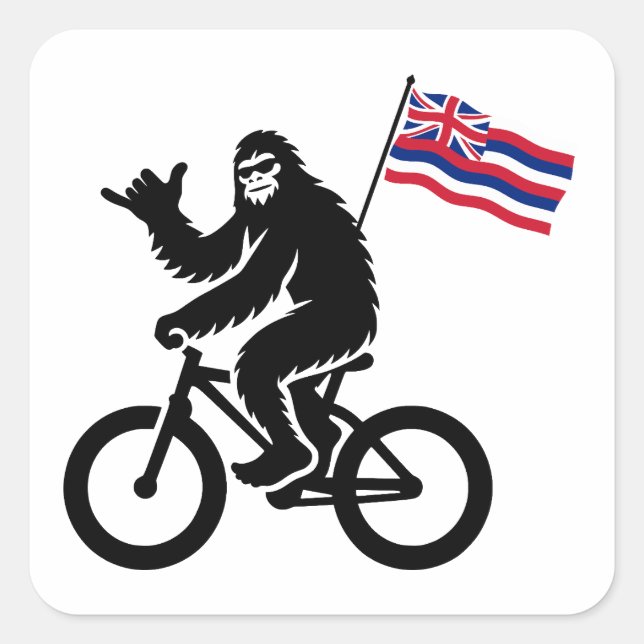 Bigfoot-Radfahrrer Hawaii-Flagge Quadratischer Aufkleber (Vorderseite)