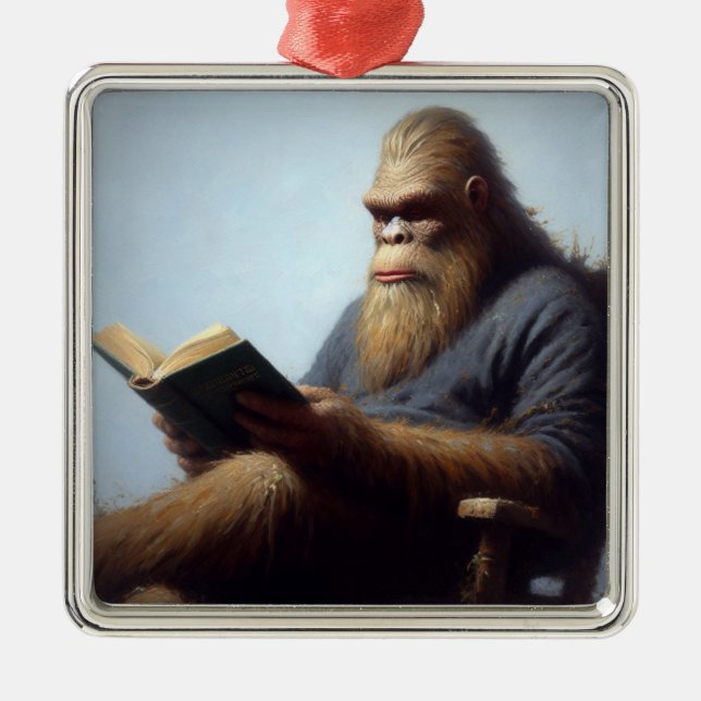 Bigfoot Reading Ornament Aus Metall (Vorne)