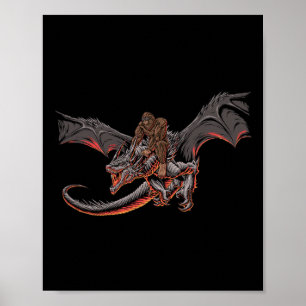 Bigfoot Reiten einen Drachen Blick auf Dinosaurier Poster