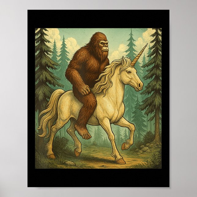 Bigfoot Reiten eines einsamen Shirts Männer Frauen Poster (Vorne)