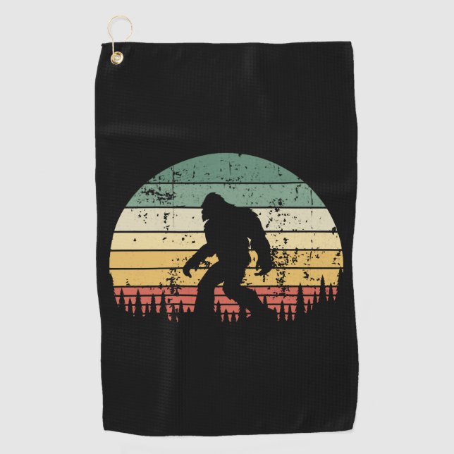 Bigfoot Retro Sunset-Geschenk Golfhandtuch (Vorderseite)