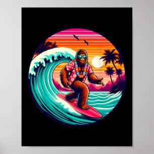 Bigfoot Retro Surfen Tropischer Sasquatch Surferin Poster