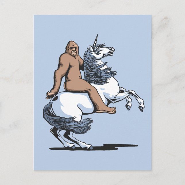 Bigfoot Riding a Unicorn Postkarte (Vorderseite)
