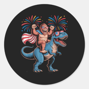 Bigfoot Riding Dinosaur Unabhängigkeitstag Glück 4 Runder Aufkleber