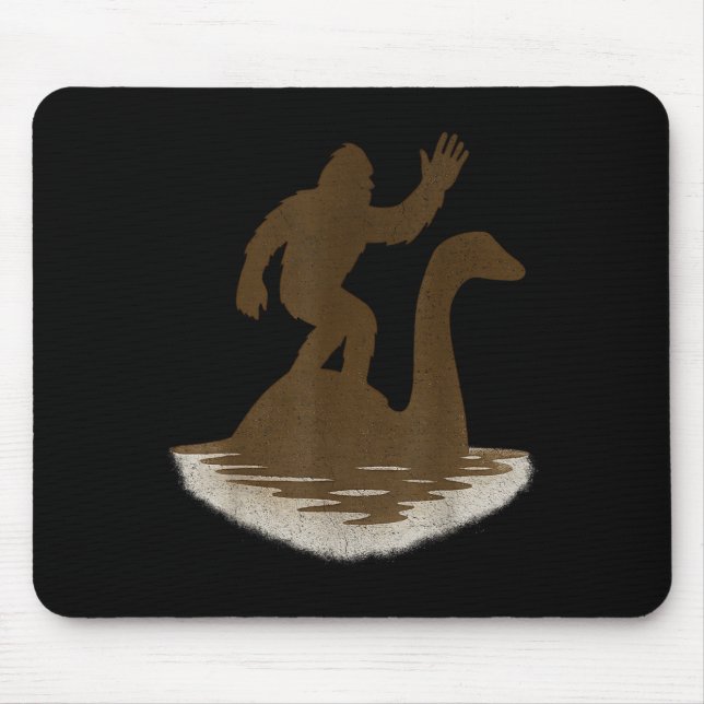 Bigfoot Riding Loch Ness Monster Funny Sasquatch  Mousepad (Vorne)