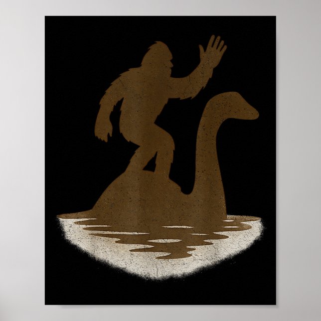 Bigfoot Riding Loch Ness Monster Funny Sasquatch  Poster (Vorne)