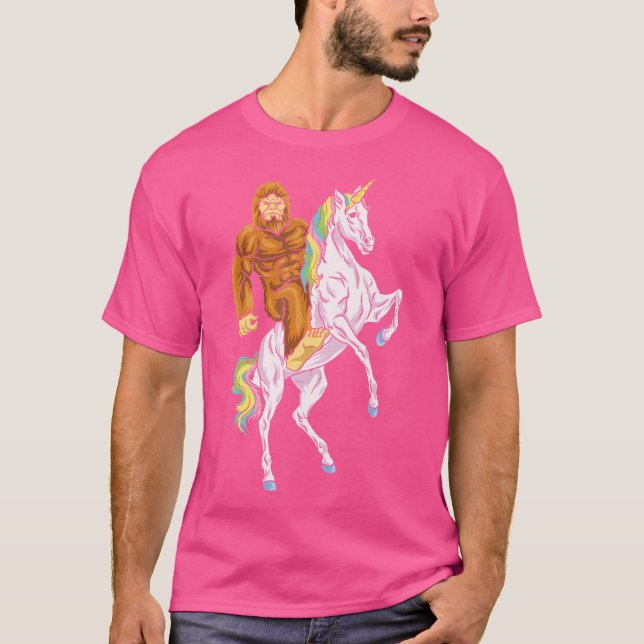 Bigfoot Riding Unicorn glauben an Sie Yeti Sasquat T-Shirt (Vorderseite)