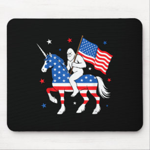Bigfoot Riding Unicorn USA Flag Unabhängigkeit Tag Mousepad