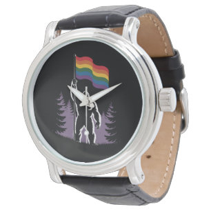 Bigfoot Rock On LGBTQ Progressive Neue Pride-Flagg Armbanduhr