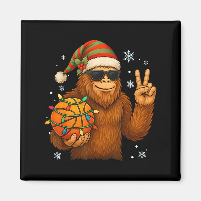 Bigfoot Santa Basketball Christmas  Magnet (Vorne)