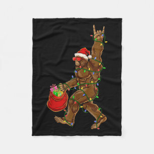 Bigfoot Santa Christmas Lights Rock Funny Sasquatc Fleecedecke