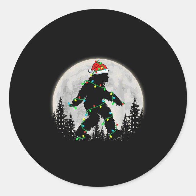 Bigfoot Santa Christmas Tree Lights Funny Xmas Sas Runder Aufkleber (Vorderseite)