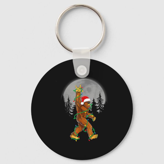 Bigfoot Santa Christmas Tree Lights Funny Xmas Sas Schlüsselanhänger (Vorderseite)
