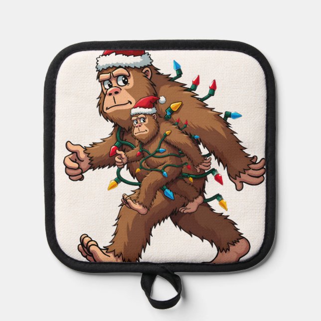 Bigfoot Santa Christmas Tree Lights Xmas Boys Men  Topflappen (Vorderseite)