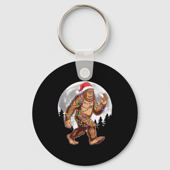 Bigfoot Santa Christmas Tree Lights Xmas Sasquatch Schlüsselanhänger (Vorderseite)