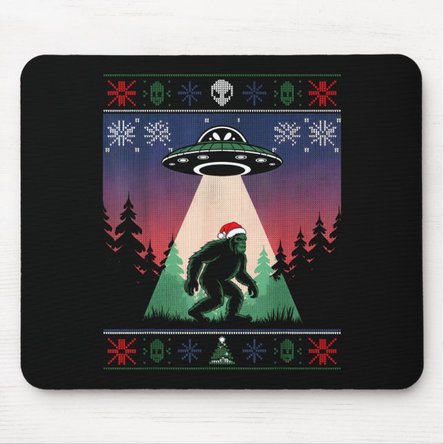 Bigfoot Santa Ufo Alien Funny Ugly Christmas Sweat Mousepad (Vorne)